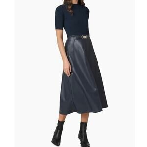 Shoshanna Angela Mixed-Media Faux-Leather Midi-Dress Small